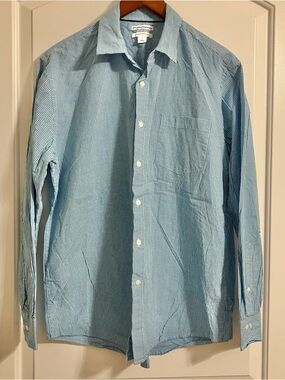 Amazon Essentials Button Up Blue White Gingham Check Long Sleeve Shirt Men's‎ L